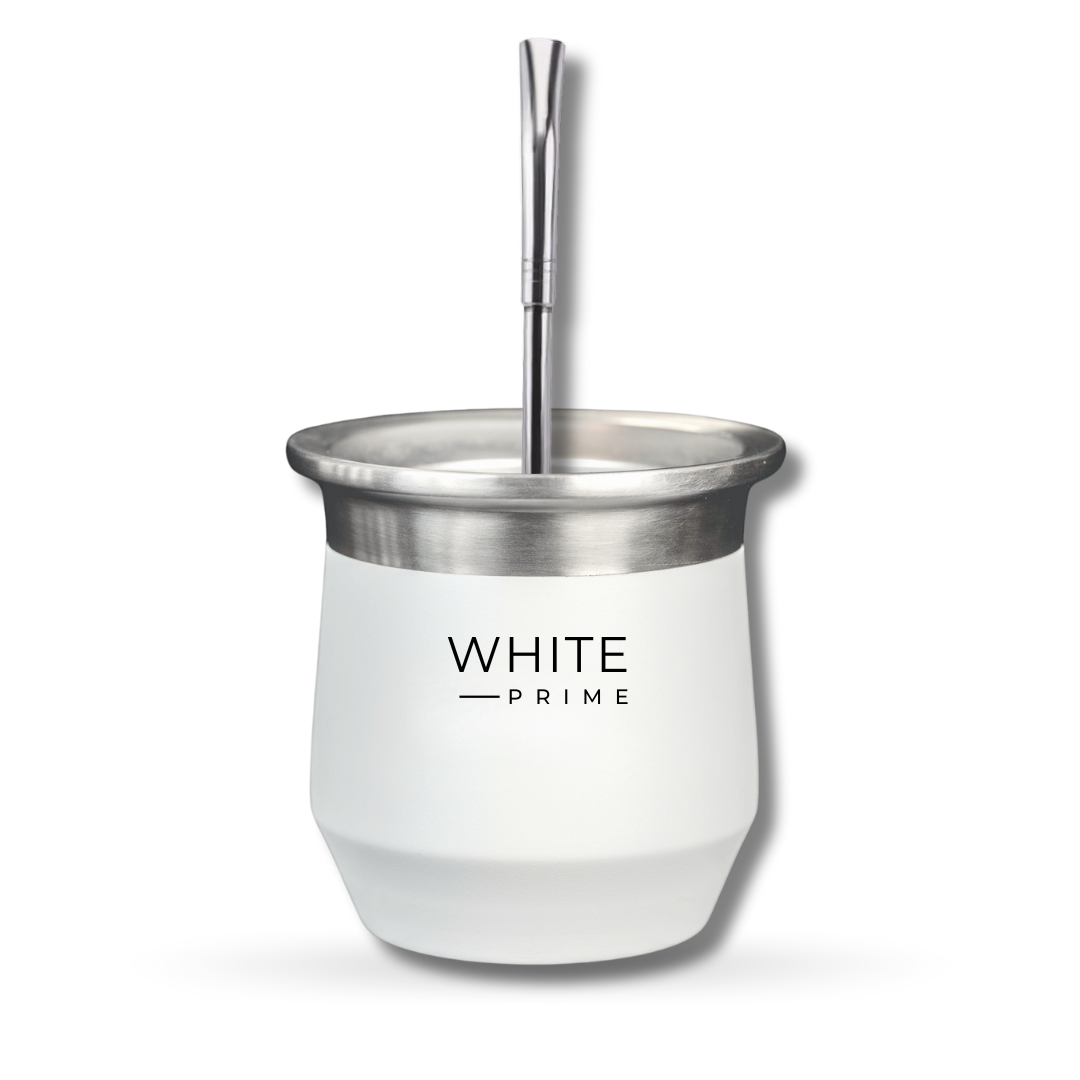 Yerba Mate Gourd | Stainless Steel Double Wall Cup for Mate | 8 oz Yerba Mate Cup | WHITE Prime