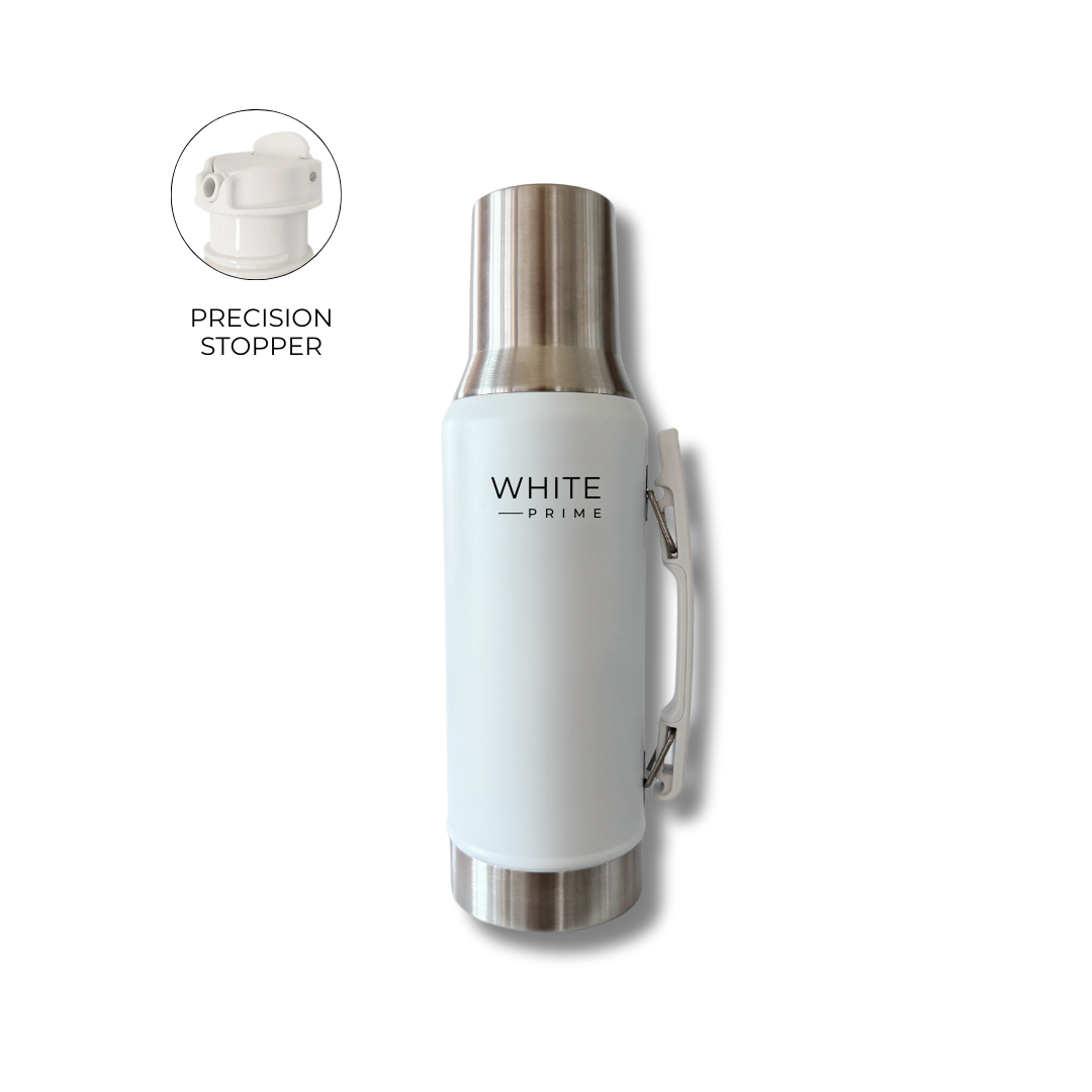 1.2 Lts Thermos for Mate | Stainless Steel Double Wall Water Bottle with handle | Vacuum Bottle | Yerba Mate | WHITE Prime