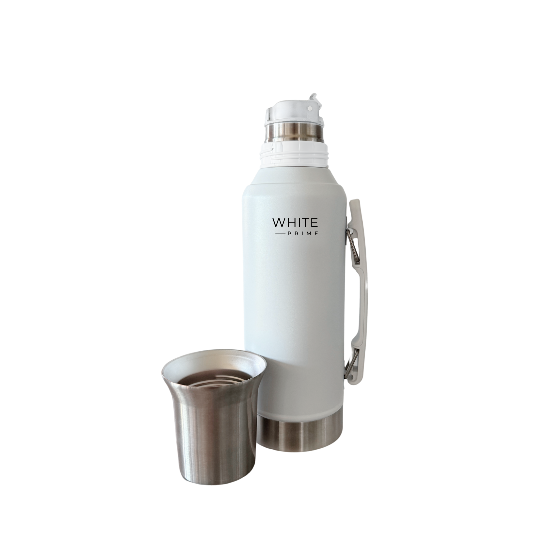 1.2 Lts Thermos for Mate | Stainless Steel Double Wall Water Bottle with handle | Vacuum Bottle | Yerba Mate | WHITE Prime