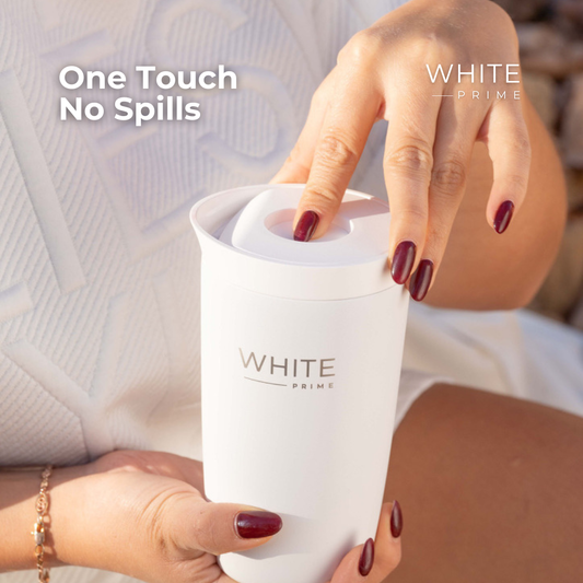12 oz Insulated Coffee Mug with Push-Button Lid | WHITE Prime
