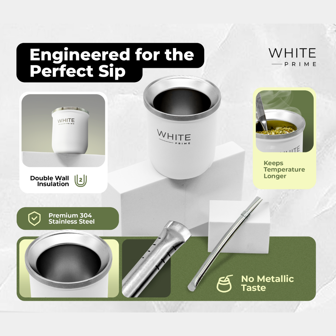 Mate de acero inoxidable de doble pared 6 oz | WHITE Prime