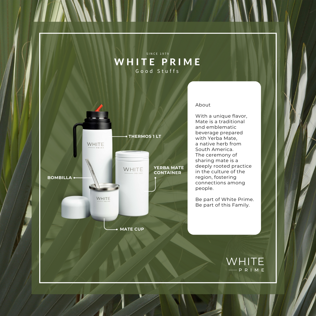 1.2 Lts Thermos for Mate | Stainless Steel Double Wall Water Bottle with handle | Vacuum Bottle | Yerba Mate | WHITE Prime