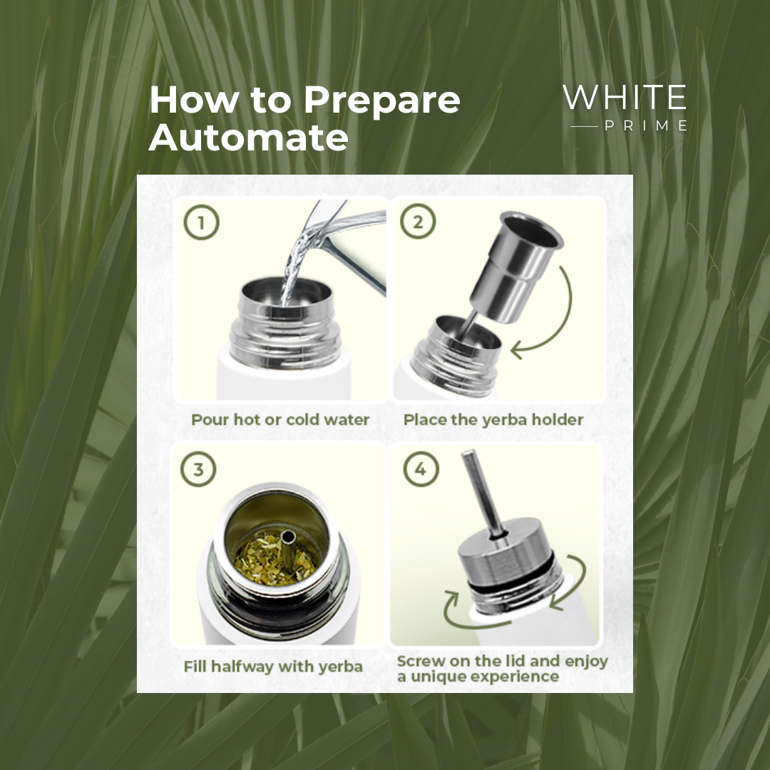 2-in-1 Mate Listo Autocebante Thermos 500 ml – Stainless Steel Insulated Automate with Built-in Bombilla Straw | WHITE Prime