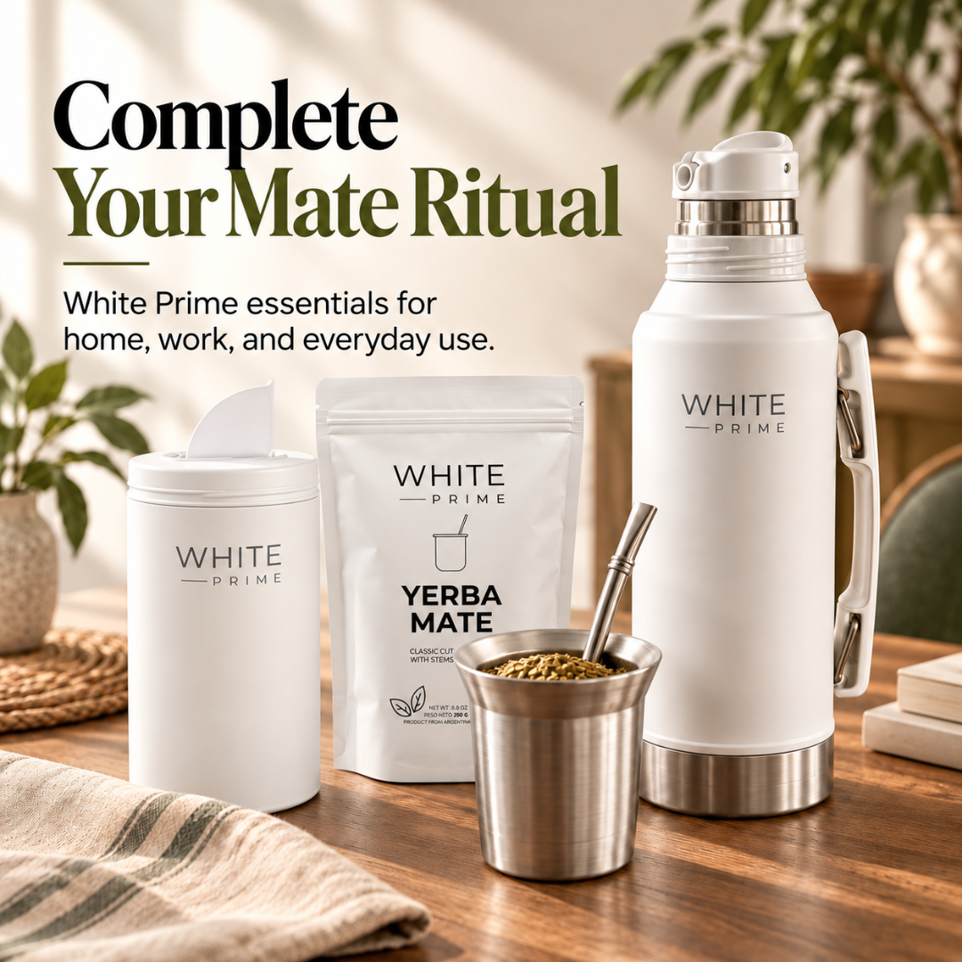 WHITE Prime All-in-One 1.2L Yerba Mate Thermos | Mate Cup Lid & Bombilla