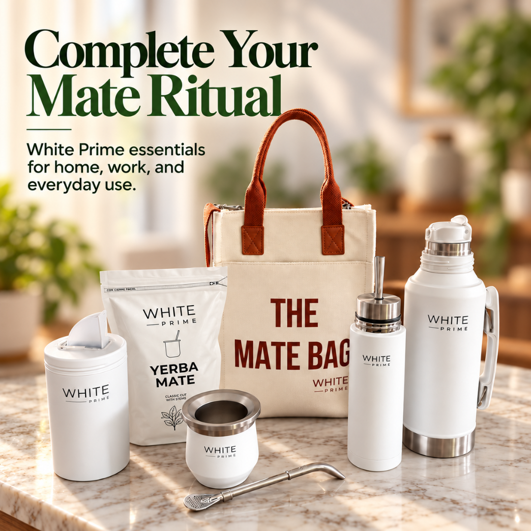 WHITE Prime Mate Listo | AutoMate 2-in-1 | Self-Serving Yerba Mate Thermos