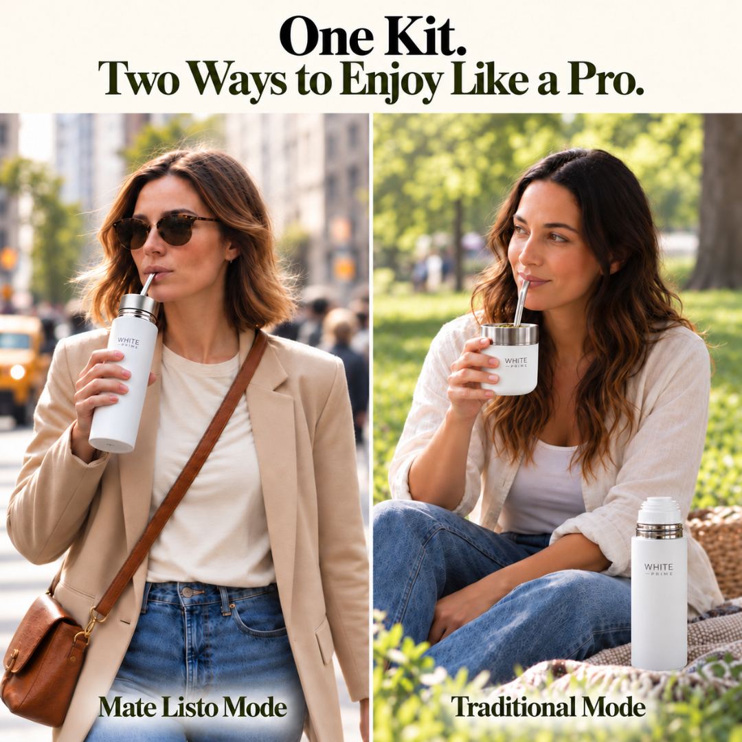 WHITE Prime Mate Listo PRO Kit | AutoMate Termos, Mate Cup & Bombilla