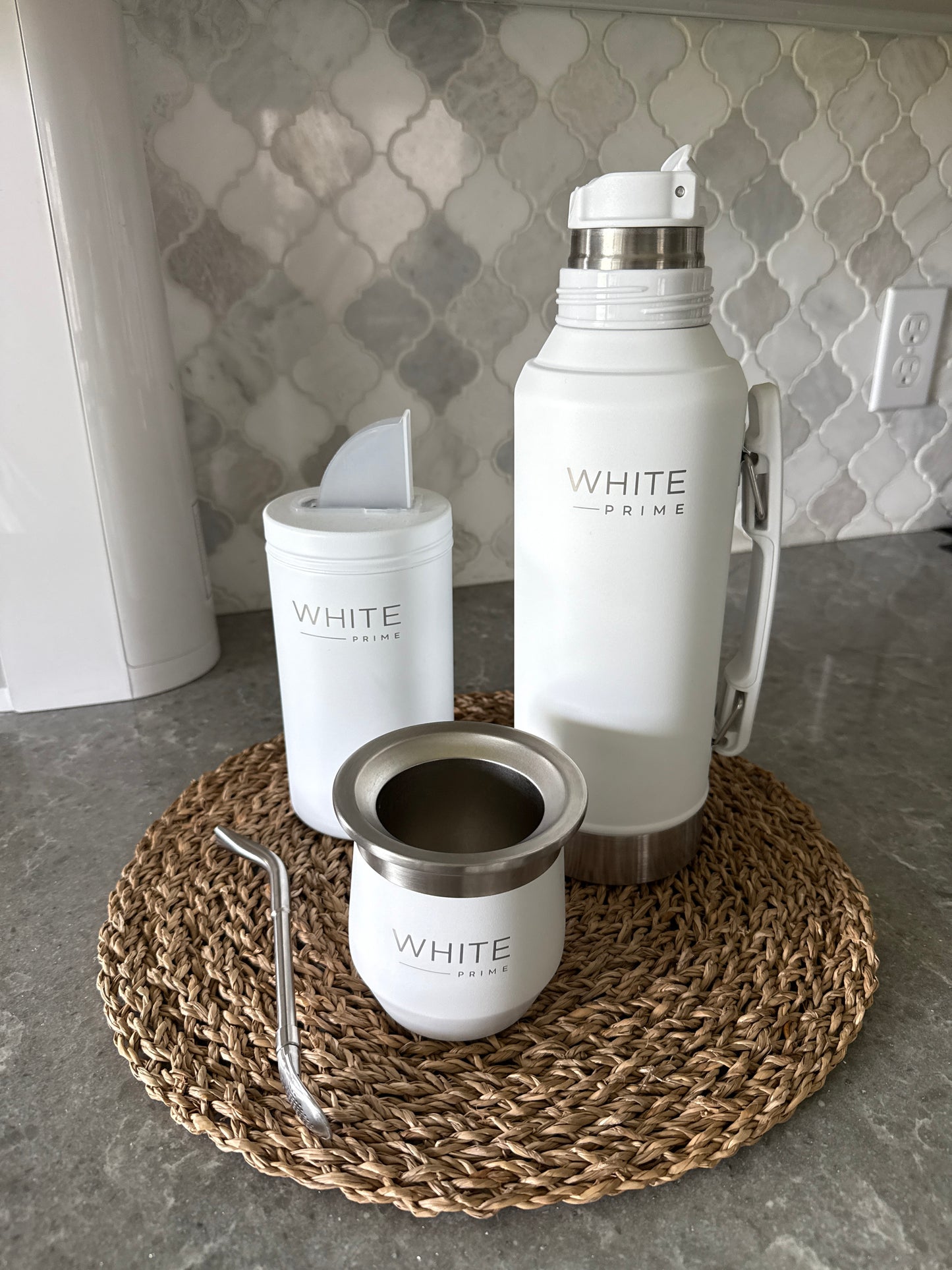 1.2 Lts Thermos for Mate | Stainless Steel Double Wall Water Bottle with handle | Vacuum Bottle | Yerba Mate | WHITE Prime