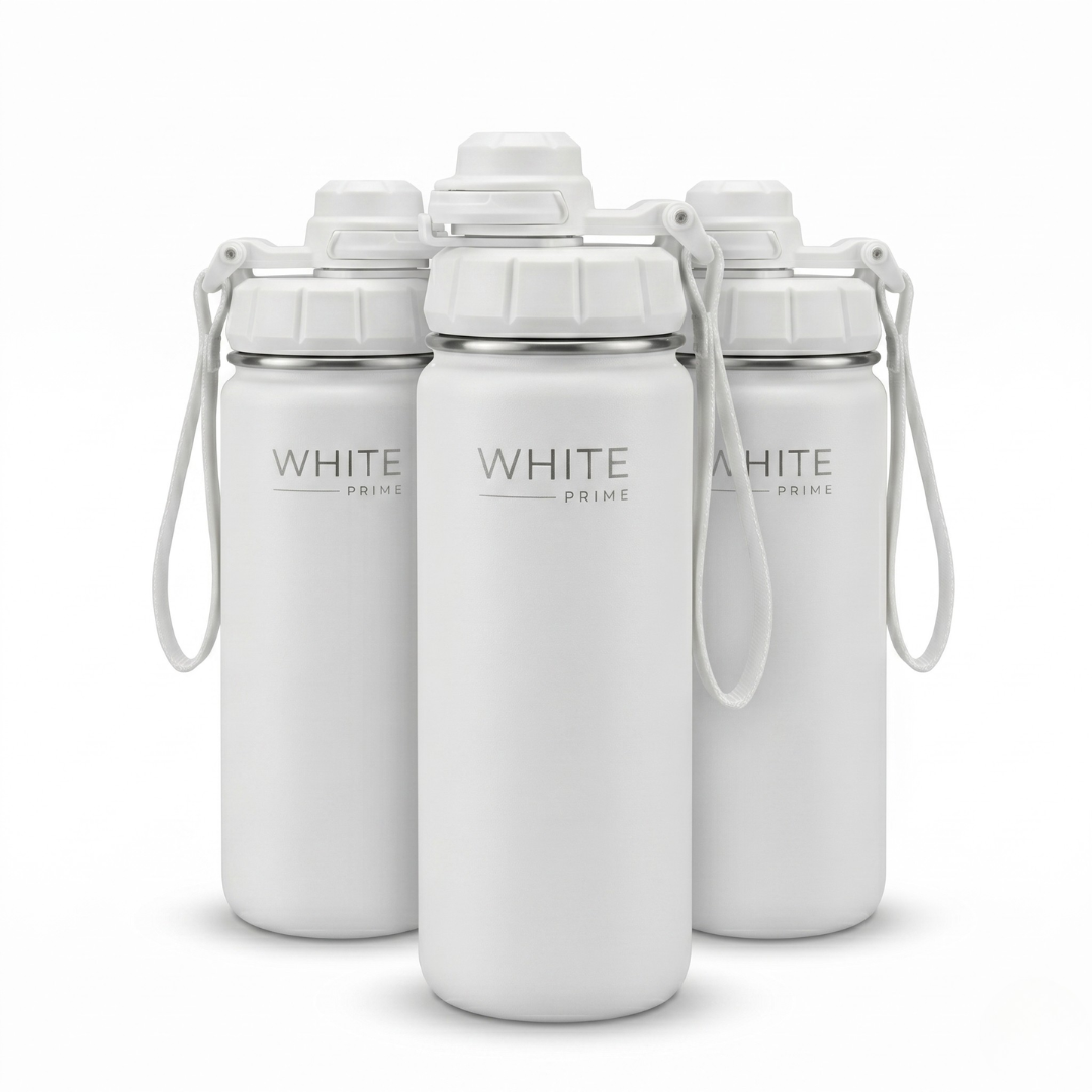 Multiple WHITE Prime 18 oz stainless steel water bottles