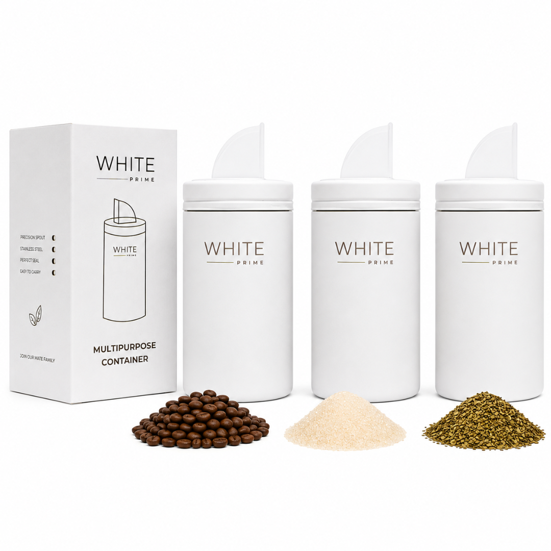 Multipurpose Container 20 oz | Stainless Steel Yerbera | For Yerba Mate, Coffee, Tea & Sugar | Precision Pour Spout | WHITE Prime