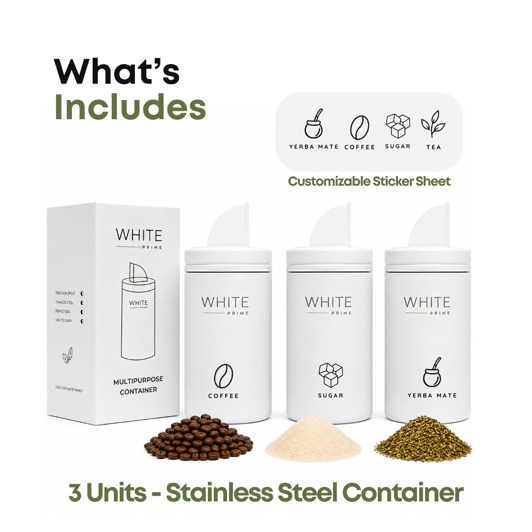 Multipurpose Container 20 oz | Stainless Steel Yerbera | For Yerba Mate, Coffee, Tea & Sugar | Precision Pour Spout | WHITE Prime