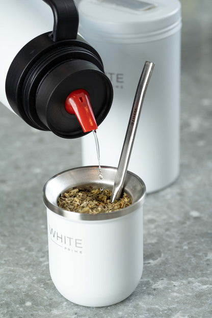 Yerba Mate Container with Spout | Stainless Steel | Coffee or Tea Container | WHITE Prime