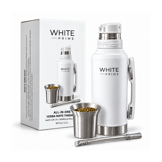 WHITE Prime All-in-One 1.2L Yerba Mate Thermos | Mate Cup Lid & Bombilla