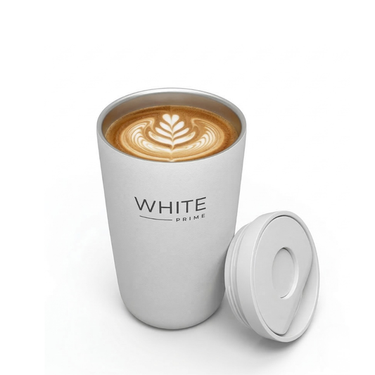 12 oz Insulated Coffee Mug with Push-Button Lid | WHITE Prime