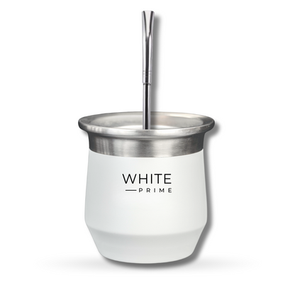 Yerba Mate Gourd | Stainless Steel Double Wall Cup for Mate | 8 oz Yerba Mate Cup | WHITE Prime