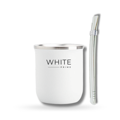 Mate Cup | Stainless Steel Double Wall Cup for Yerba Mate | 6 oz Yerba Mate Gourd | WHITE Prime