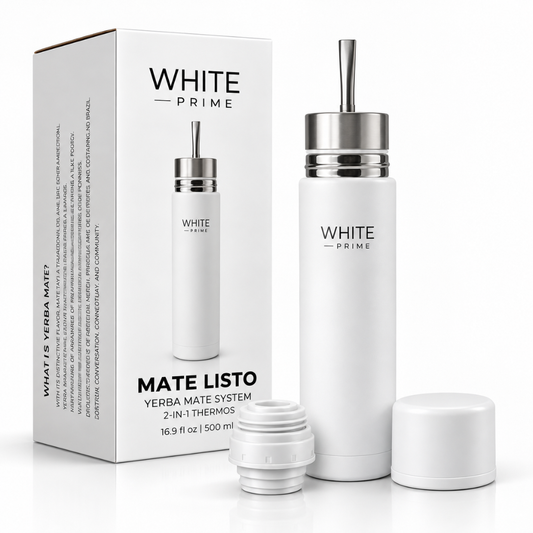 WHITE Prime Mate Listo | AutoMate 2-in-1 | Self-Serving Yerba Mate Thermos