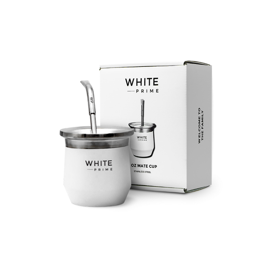Mate Cup 8 oz with Curved Bombilla | Free Yerba Mate Sample | WHITE Prime