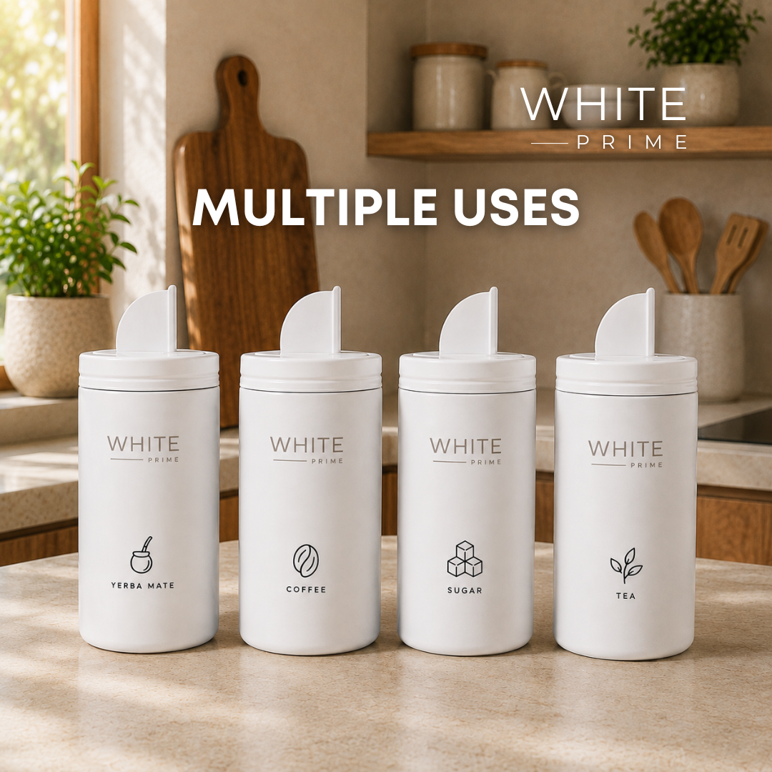 Multipurpose Container 20 oz | Stainless Steel Yerbera | For Yerba Mate, Coffee, Tea & Sugar | Precision Pour Spout | WHITE Prime