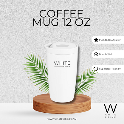 12 oz Coffee Mug | Push Button System | WHITE Prime