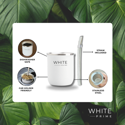 Mate Cup | Stainless Steel Double Wall Cup for Yerba Mate | 6 oz Yerba Mate Gourd | WHITE Prime