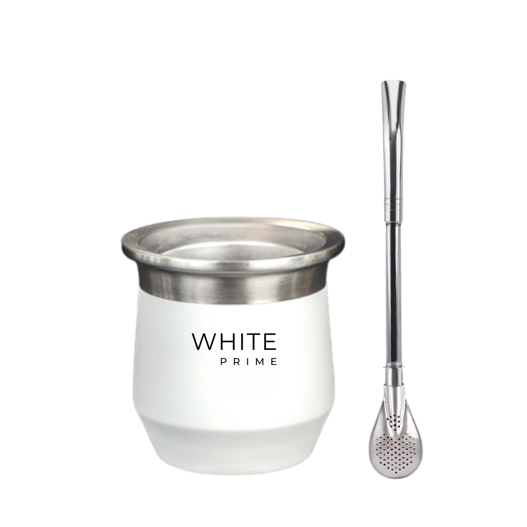 Mate de acero inoxidable de doble pared 8 oz | WHITE Prime