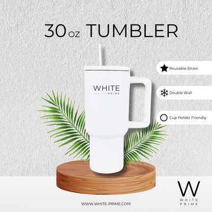 30 oz Tumbler with Handle | Simple Elegant and Modern | WHITE Prime Drinkware Flasks