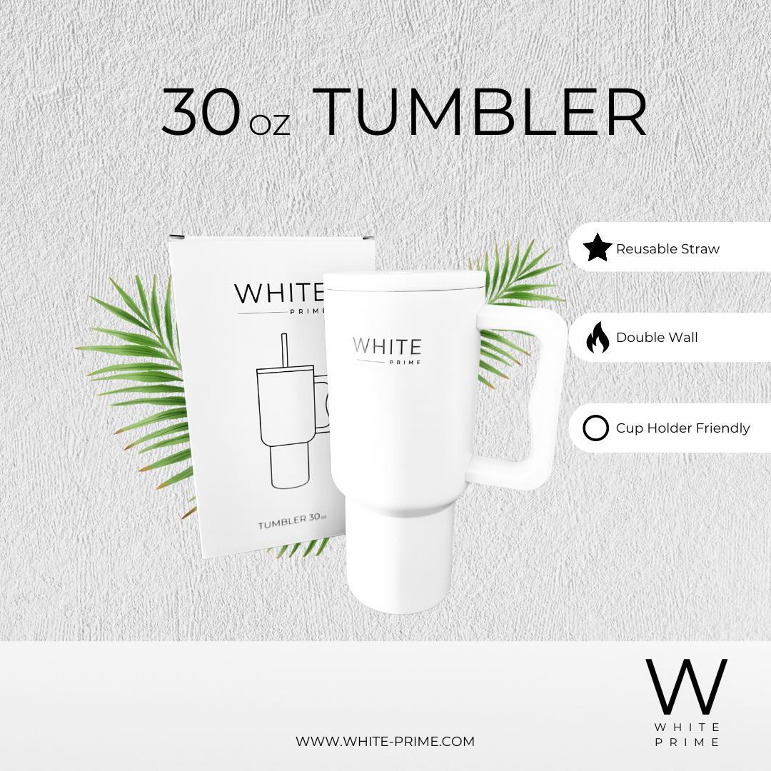 30 oz Tumbler with Handle | Simple Elegant and Modern | WHITE Prime Drinkware Flasks