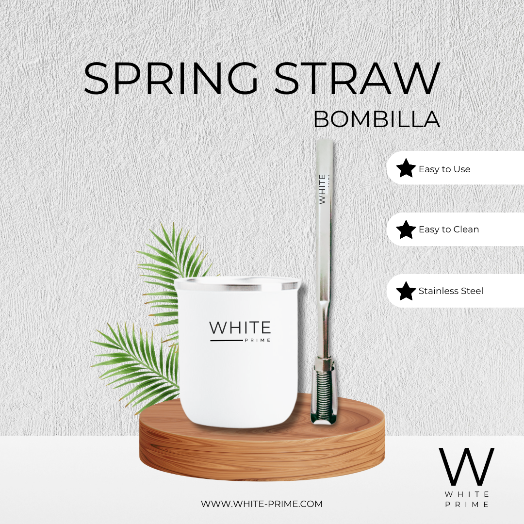 Stainless Steel Spring Straw for Yerba Mate | Bombilla | WHITE Prime