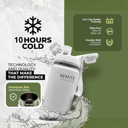 18 oz Insulated Water Bottle | WHITE Prime
