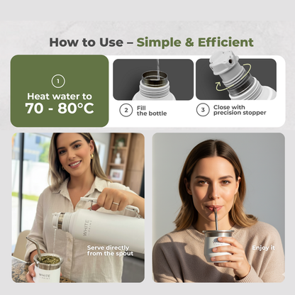 Termo de acero inoxidable 1.2 L | Con tapón antigoteo | WHITE Prime