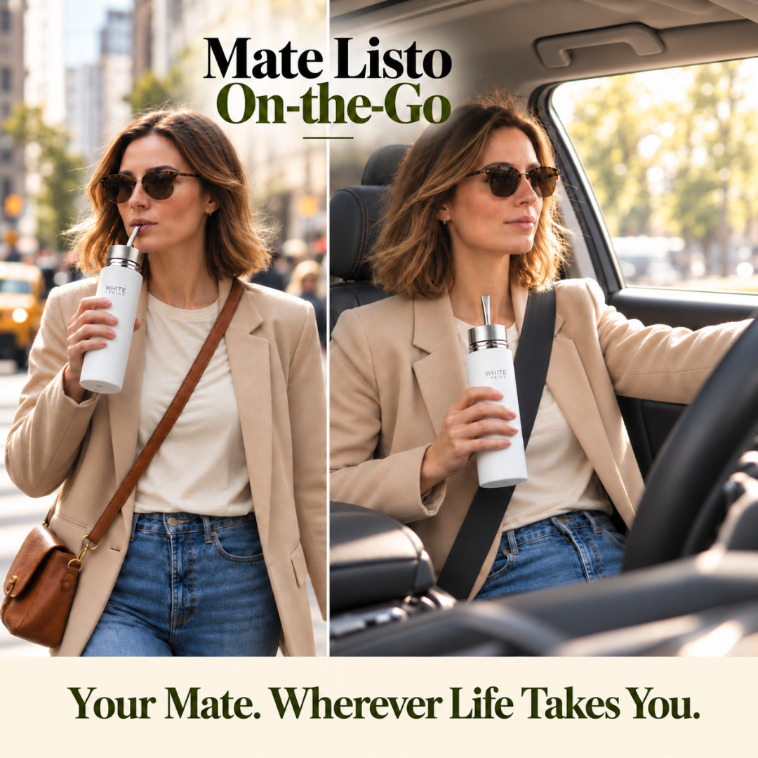 WHITE Prime Mate Listo PRO Kit | AutoMate Termos, Mate Cup & Bombilla