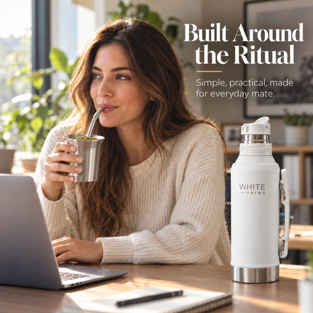 WHITE Prime All-in-One 1.2L Yerba Mate Thermos | Mate Cup Lid & Bombilla