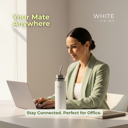 2-in-1 Mate Listo Autocebante Thermos 500 ml – Stainless Steel Insulated Automate with Built-in Bombilla Straw | WHITE Prime