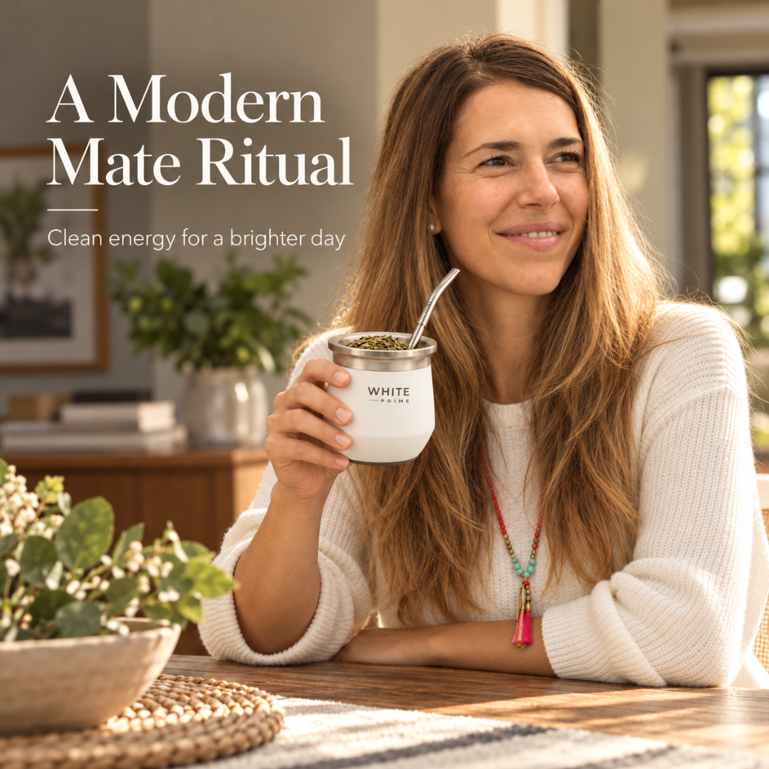 WHITE Prime Yerba Mate Cup 8 oz with Bombilla | Stainless Steel Mate Gourd