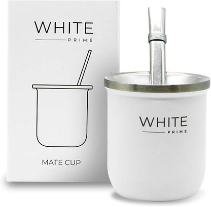 Yerba Mate Gourd | Stainless Steel Double Wall Cup for Mate | 6 oz Yerba Mate Cup | WHITE Prime