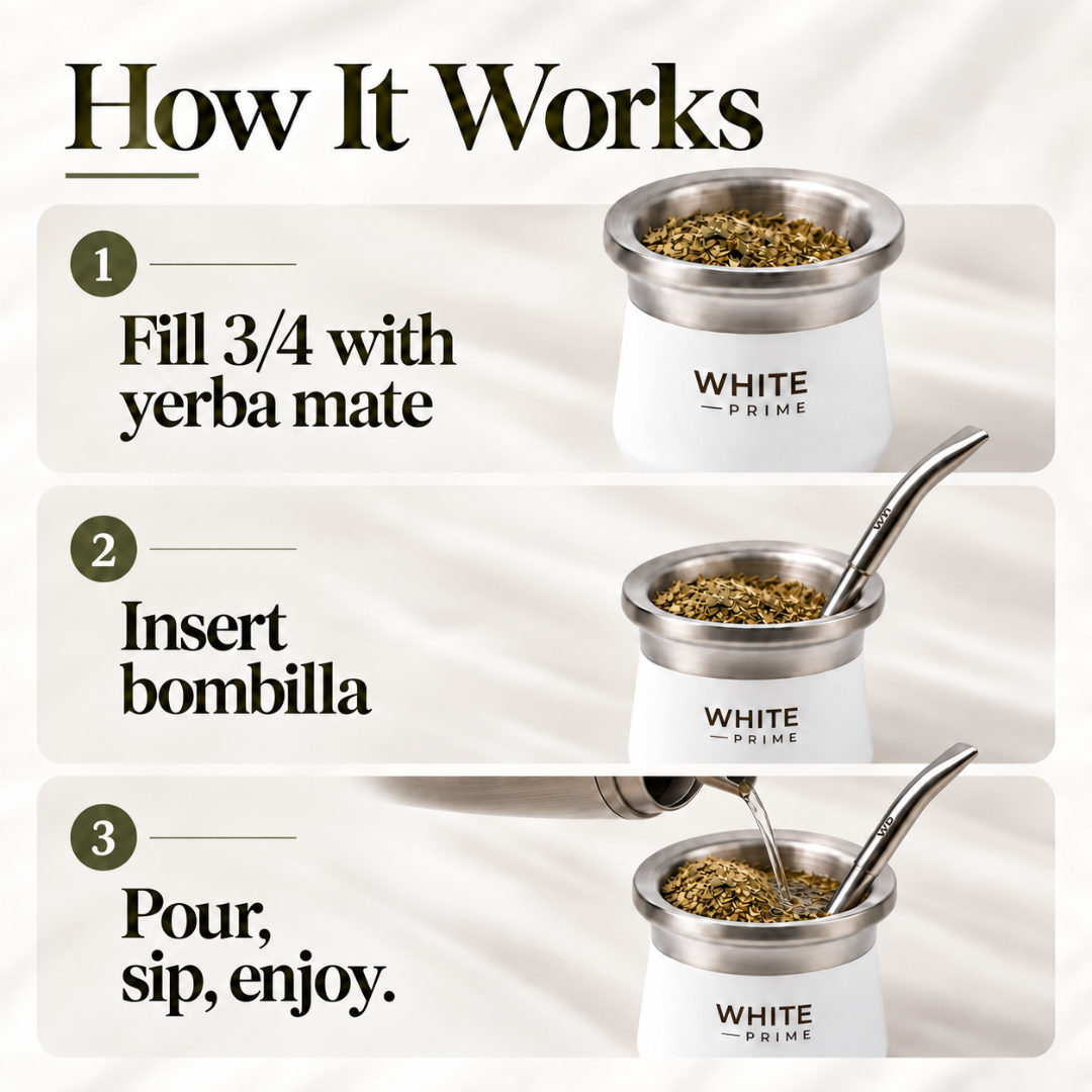 WHITE Prime Yerba Mate Cup 8 oz with Bombilla | Stainless Steel Mate Gourd
