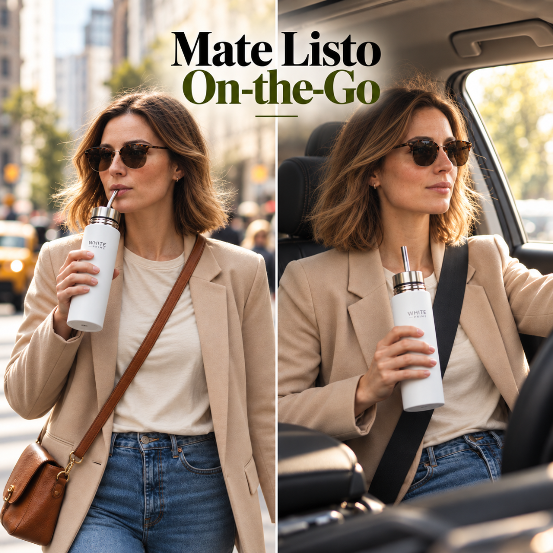 WHITE Prime Mate Listo | AutoMate 2-in-1 | Self-Serving Yerba Mate Thermos