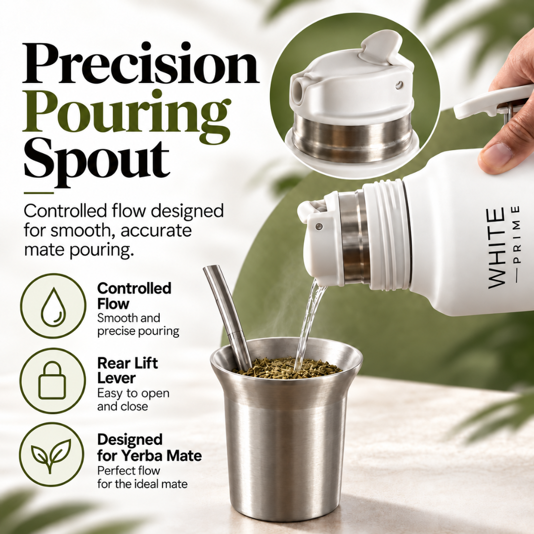WHITE Prime All-in-One 1.2L Yerba Mate Thermos | Mate Cup Lid & Bombilla