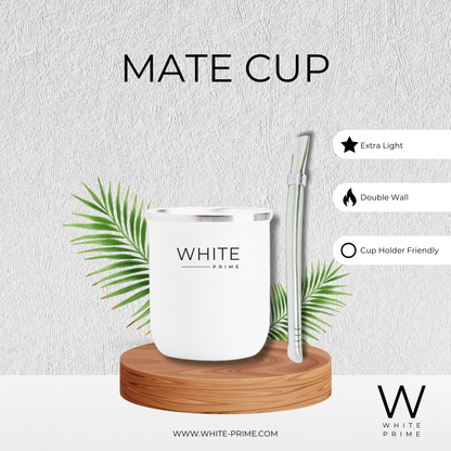 Mate Cup | Stainless Steel Double Wall Cup for Yerba Mate | 6 oz Yerba Mate Gourd | WHITE Prime