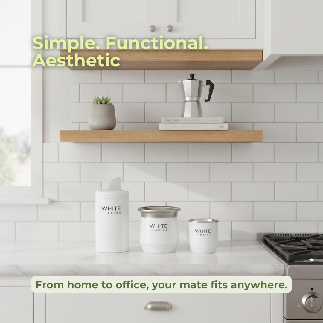 Contenedor de acero inoxidable 16 oz para Yerba Mate, té o café con pico vertedor| Yerbera | WHITE Prime