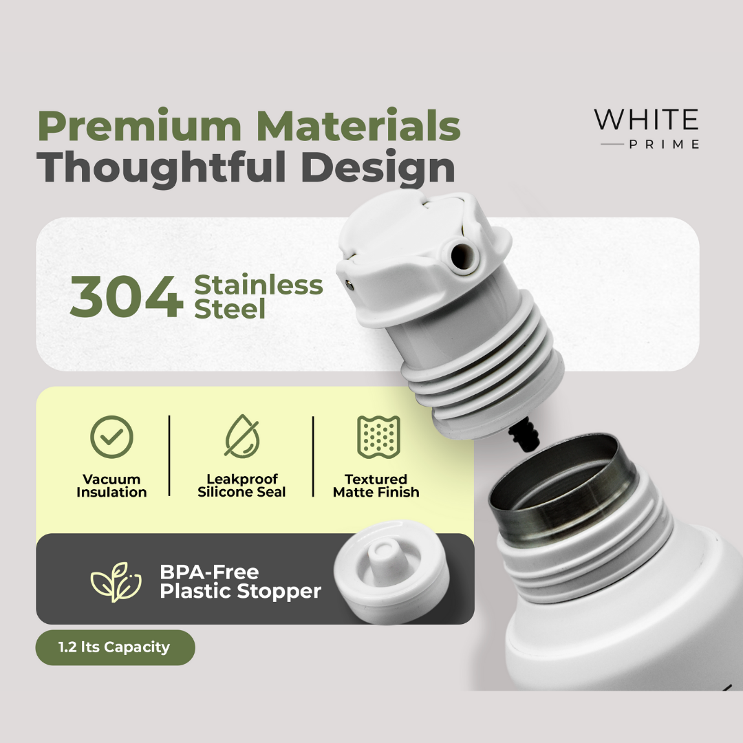Termo de acero inoxidable 1.2 L | Con tapón antigoteo | WHITE Prime