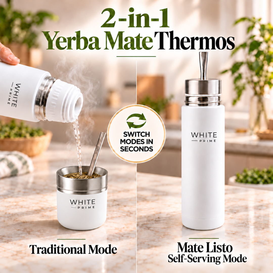 WHITE Prime Mate Listo PRO Kit | AutoMate Termos, Mate Cup & Bombilla
