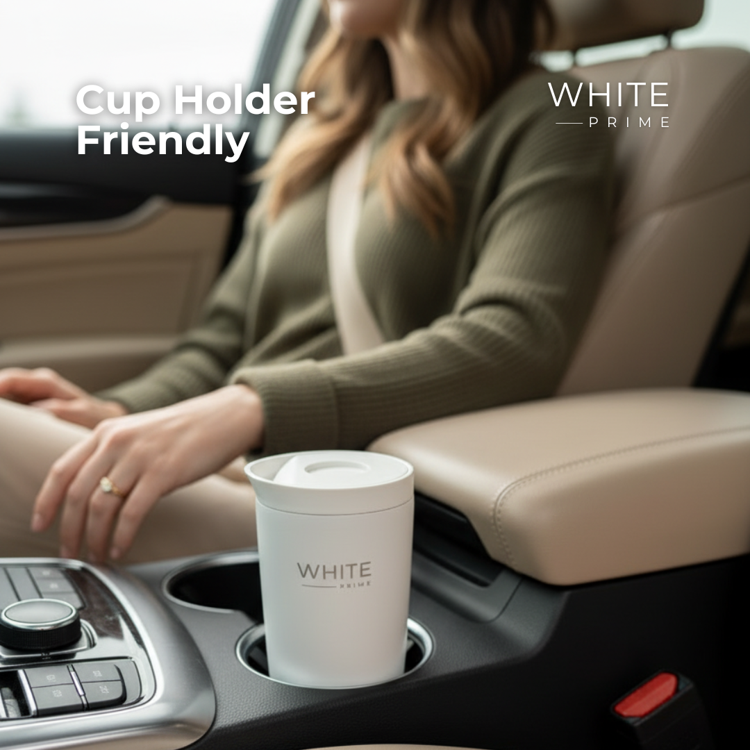 Coffee Mug 12 oz – Taza térmica de acero inoxidable con sistema push-button | White Prime