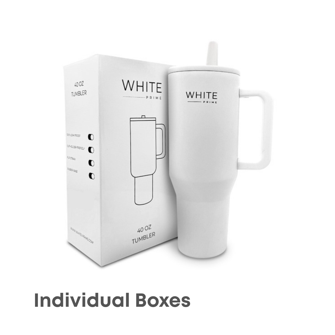 Tumbler 40 oz | Stainless Steel Double-Wall Insulated with Handle & Straw | WHITE PRIME