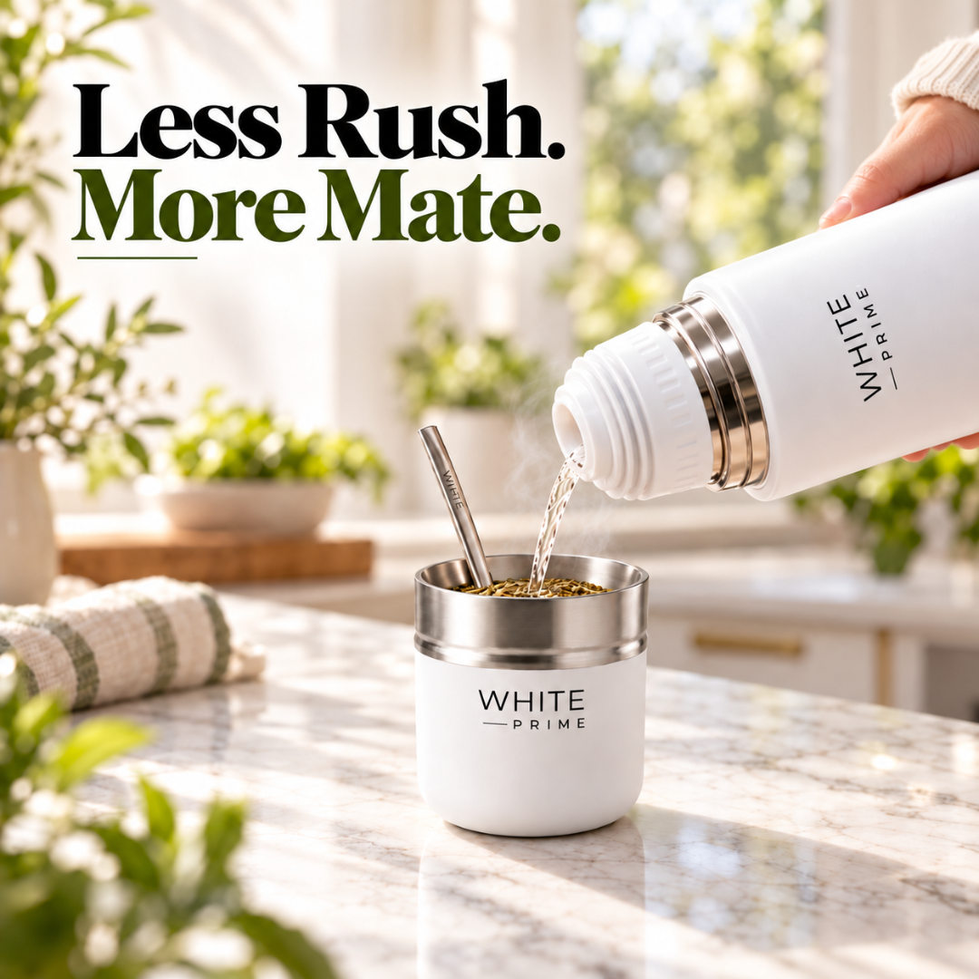 WHITE Prime Yerba Mate Cup 6.5 oz with Bombilla | Stainless Steel Mate Gourd