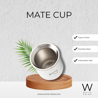 Mate Cup | Stainless Steel Double Wall Cup for Yerba Mate | 6 oz Yerba Mate Gourd | WHITE Prime