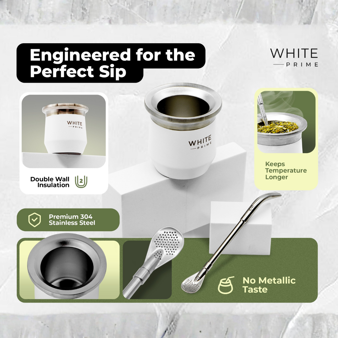 Mate de acero inoxidable de doble pared 8 oz | WHITE Prime