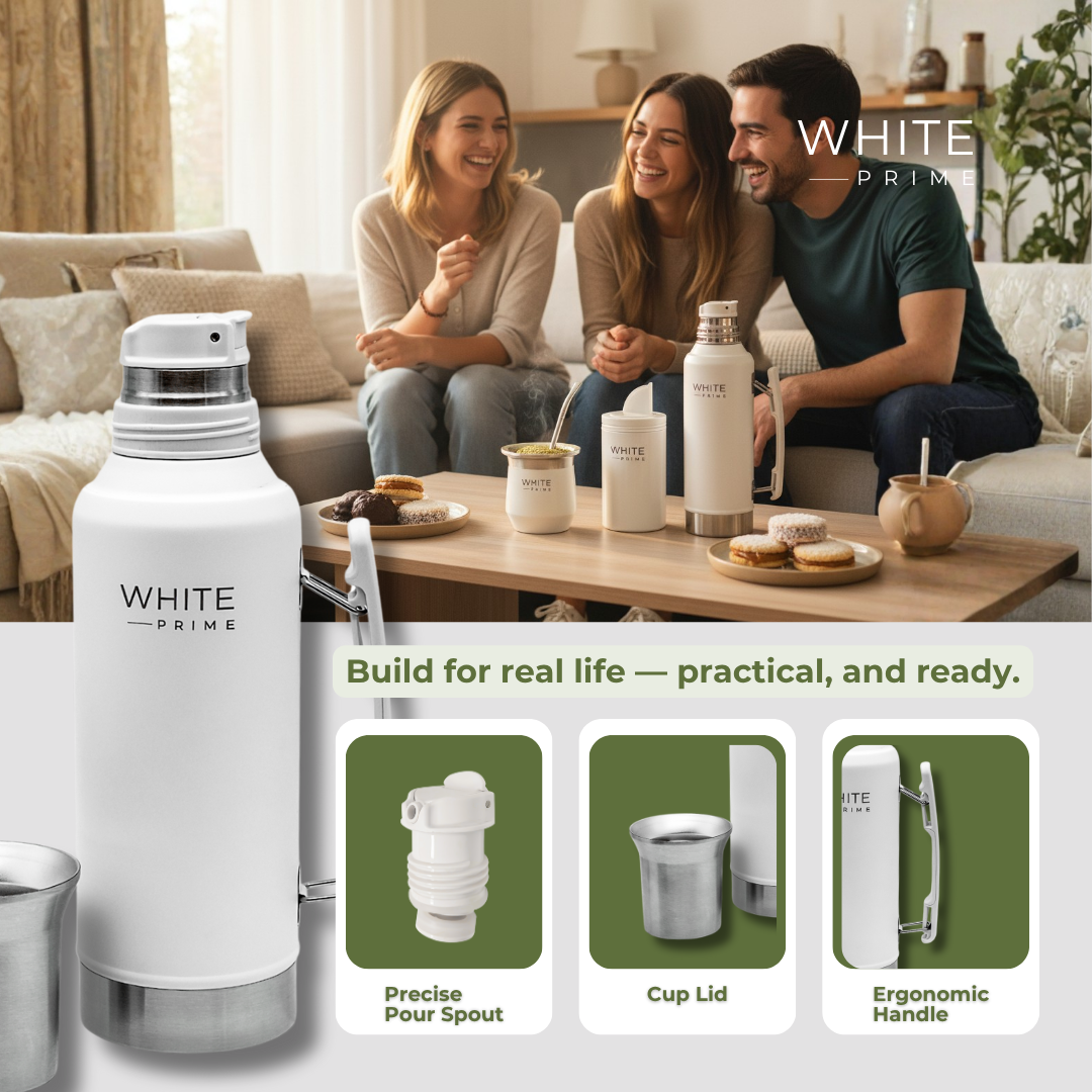Termo de acero inoxidable 1.2 L | Con tapón antigoteo | WHITE Prime