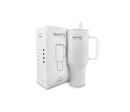 40 oz Tumbler | 100% Leak Proof | Simple Elegant Modern | Stainless Steel Double Wall Tumbler with handle | Reusable Water Bottle | Cupholder Friendly | Drinkware Flasks | WHITE Prime