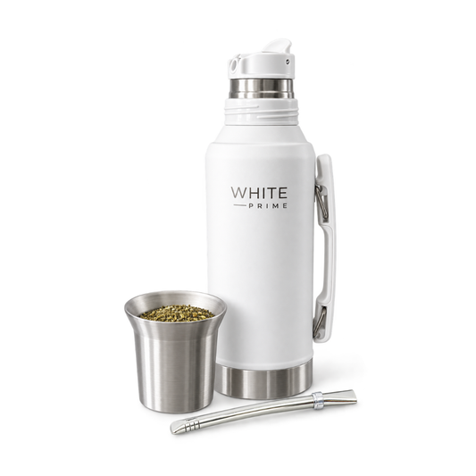 WHITE Prime All-in-One 1.2L Yerba Mate Thermos | Mate Cup Lid & Bombilla